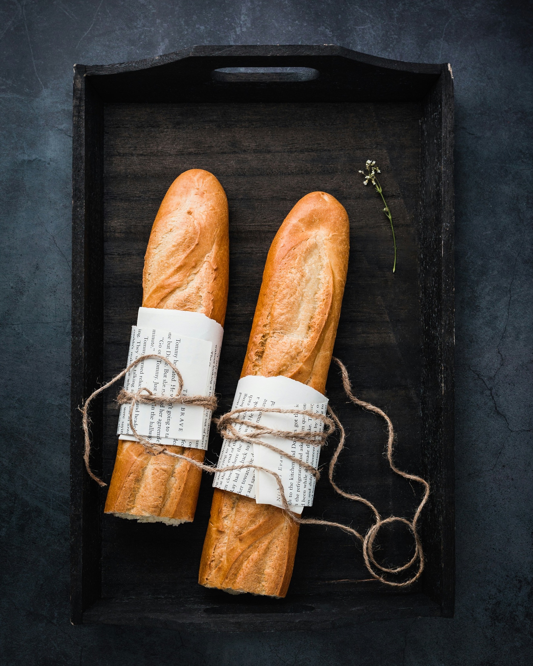 Golden French bread loaves ready for the café